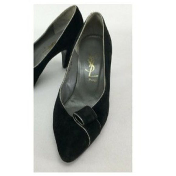 Yves Saint Laurent Black Silver Suede Almond Toe